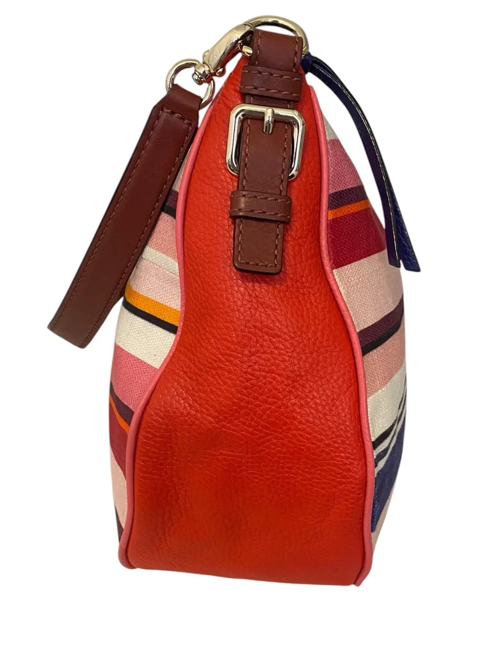Kate Spade Cobble Hill Mylie Hobo Bag Striped Linen Leather Multicolor